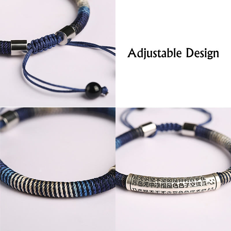 Geflochtenes Armband mit Herz-Sutra aus 999 Sterlingsilber | Ruhe und Schutz