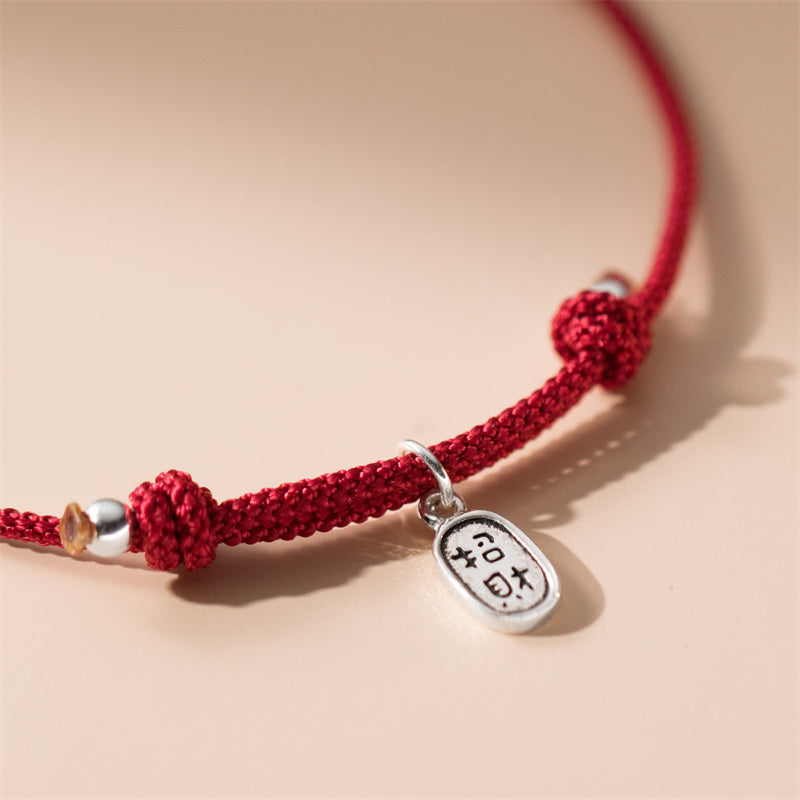 999 Sterling Silber Glück Bambus Rotes Seil Armband