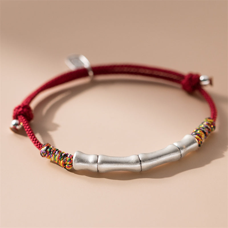 999 Sterling Silber Glück Bambus Rotes Seil Armband