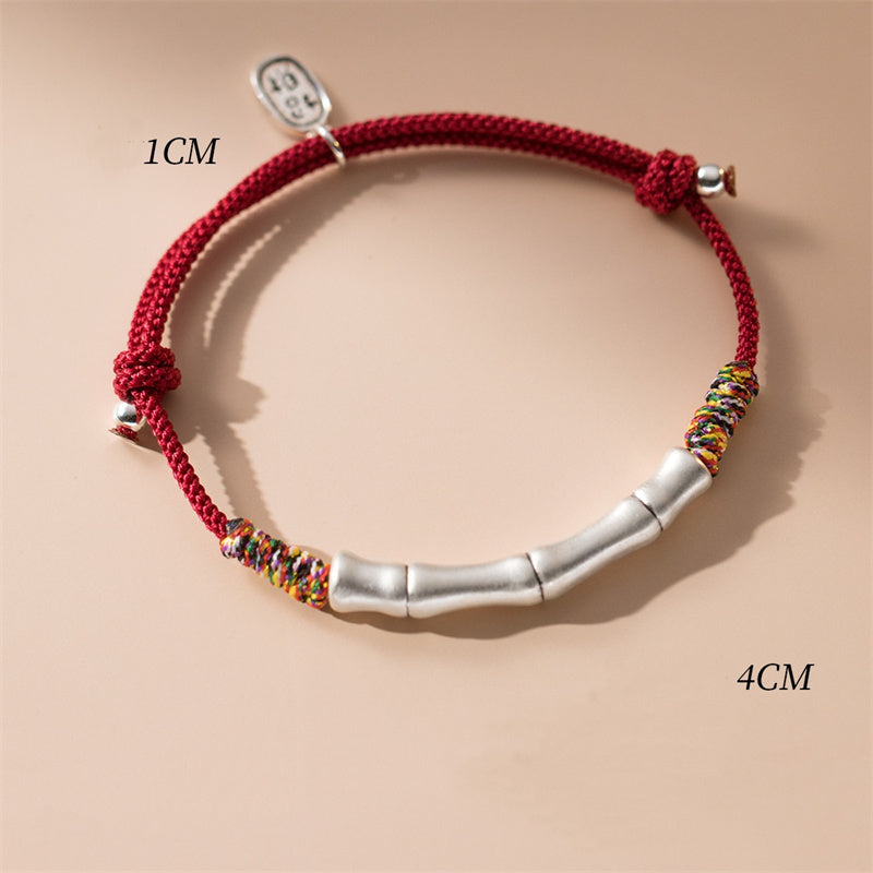 999 Sterling Silber Glück Bambus Rotes Seil Armband
