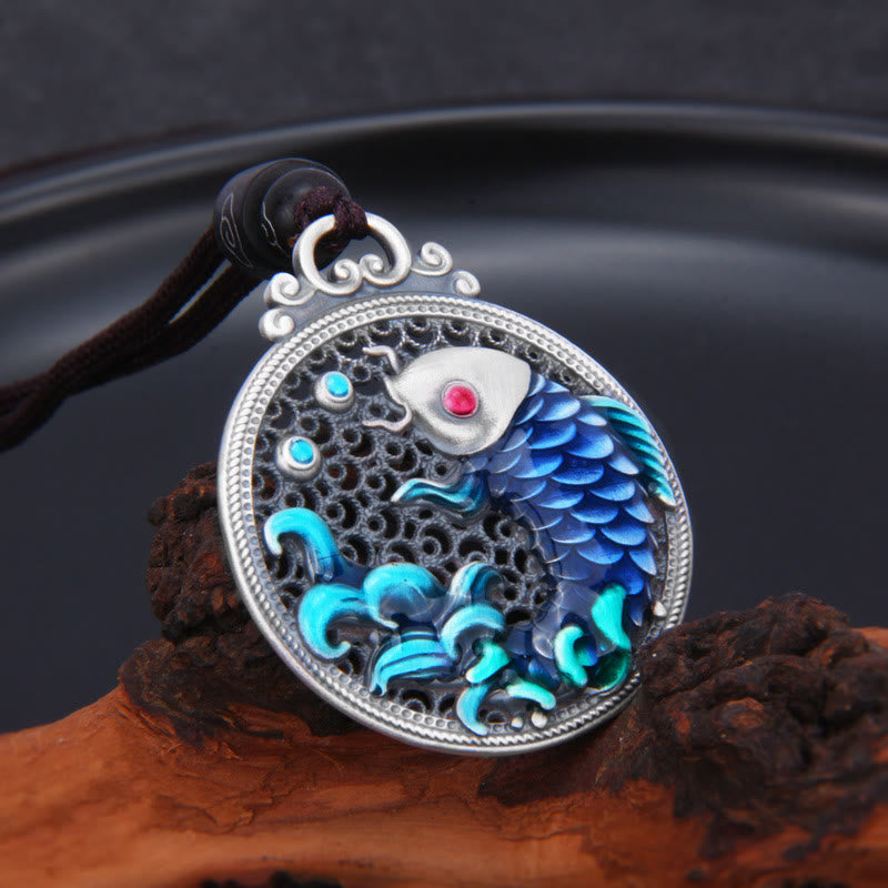 Halskette aus 999 Sterlingsilber mit Koi-Fisch-Anhänger für Erfolg und Wohlstand