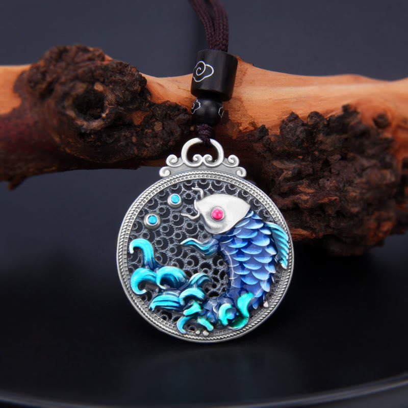 Halskette aus 999 Sterlingsilber mit Koi-Fisch-Anhänger für Erfolg und Wohlstand