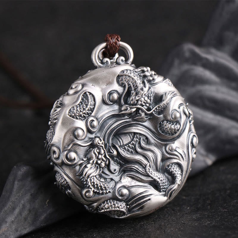 999 Sterling Silber Neun Drachen spielen mit Perlenkette