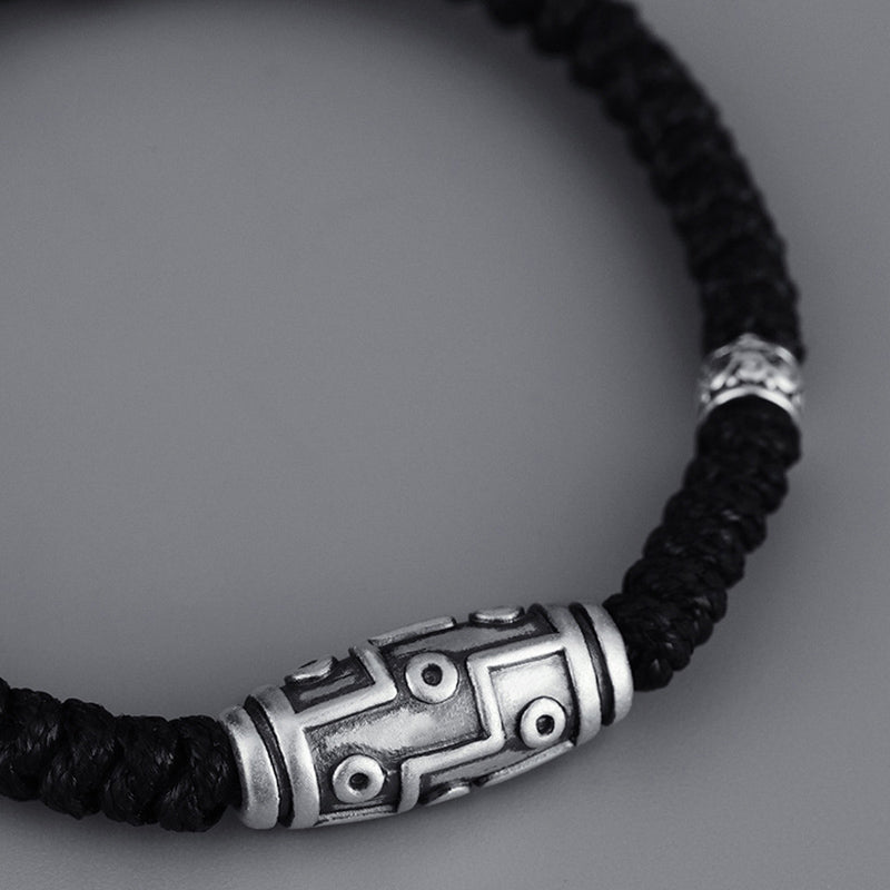 999 Sterling Silber Neun-Augen-Dzi-Perlen-Armband für spirituellen Schutz
