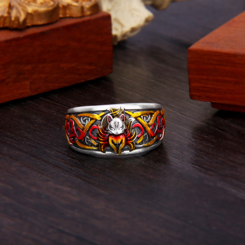 999 Sterling Silber Neunschwänziger Fuchs Spiritueller Schutzring