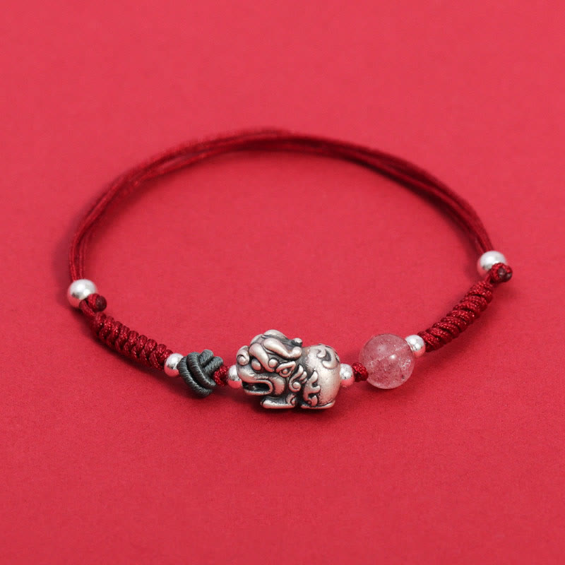 999 Sterling Silber PiXiu Erdbeerquarz Rosenquarz Armband für Reichtum