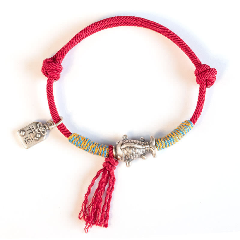 999 Sterling Silber Rote Schnur Koi Fisch Schutzarmband