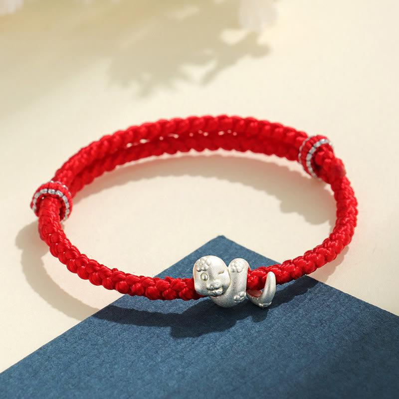 Glücksarmband aus 999 Sterlingsilber mit roter Schlangenschnur