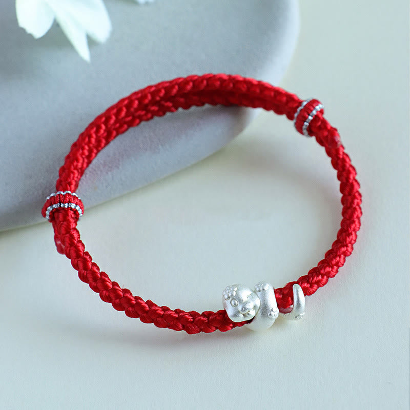 Glücksarmband aus 999 Sterlingsilber mit roter Schlangenschnur