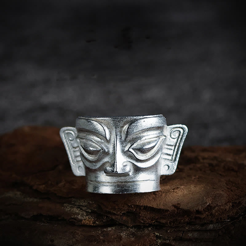 Sanxingdui-Maskenring aus 999er Sterlingsilber