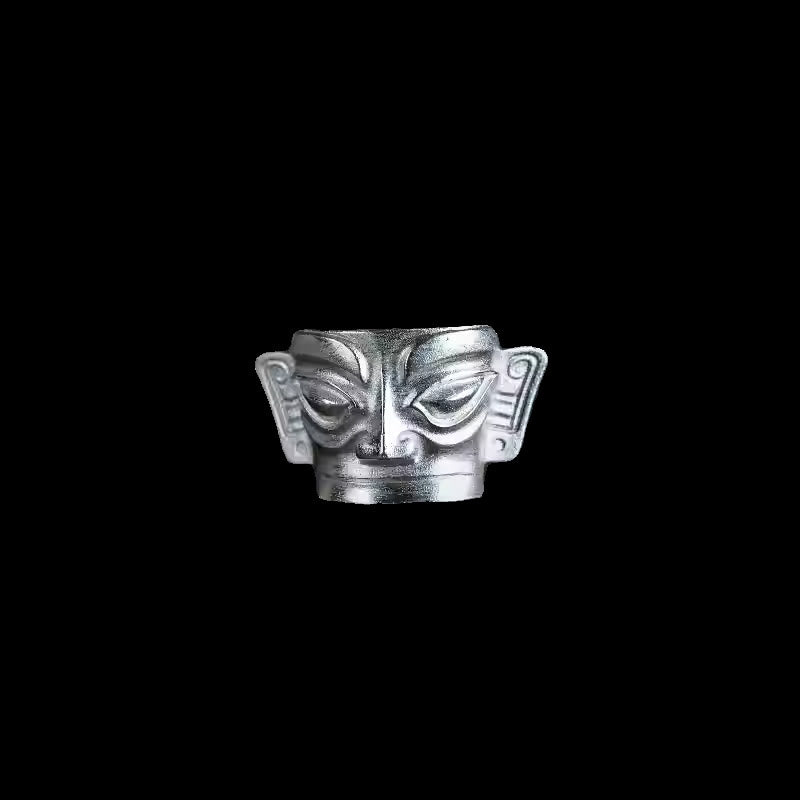 Sanxingdui-Maskenring aus 999er Sterlingsilber