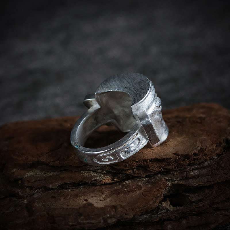 Sanxingdui-Maskenring aus 999er Sterlingsilber