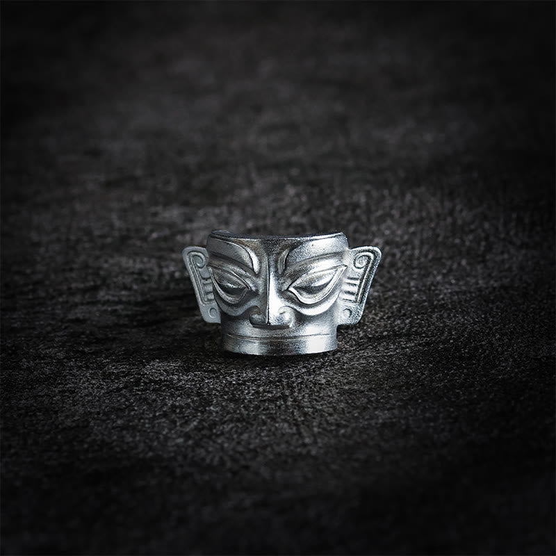 Sanxingdui-Maskenring aus 999er Sterlingsilber