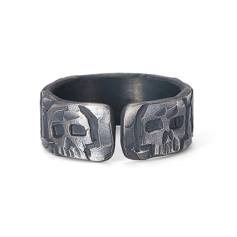 Spiritueller Ring aus 999 Sterlingsilber mit Skelettmuster zum Schutz