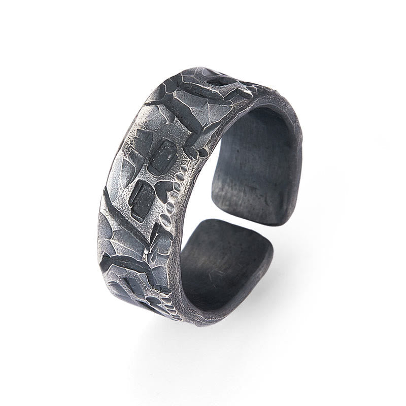 Spiritueller Ring aus 999 Sterlingsilber mit Skelettmuster zum Schutz