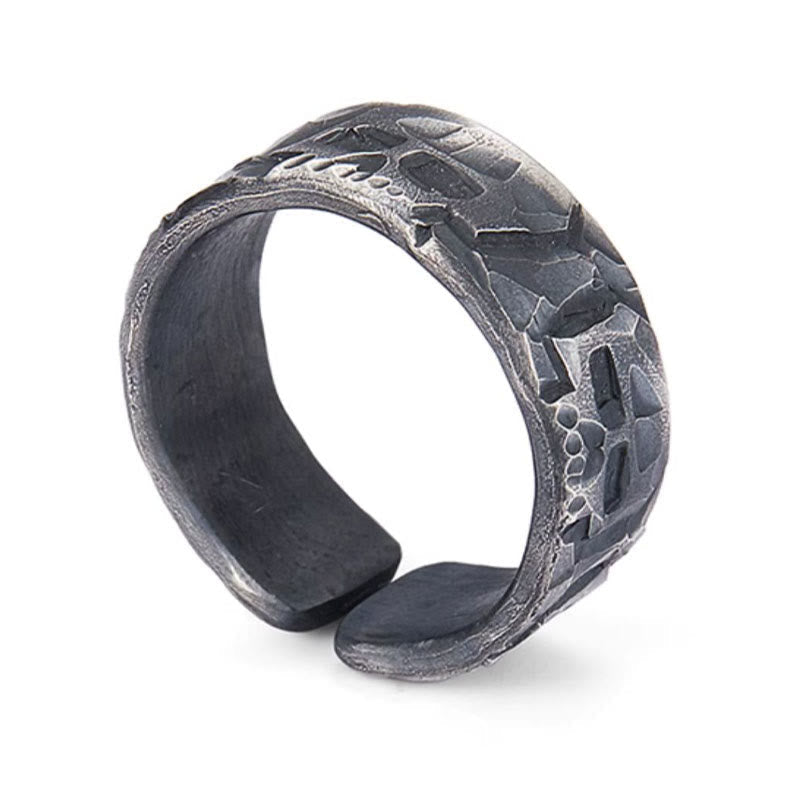 Spiritueller Ring aus 999 Sterlingsilber mit Skelettmuster zum Schutz