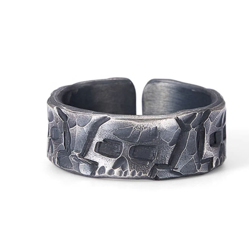 Spiritueller Ring aus 999 Sterlingsilber mit Skelettmuster zum Schutz