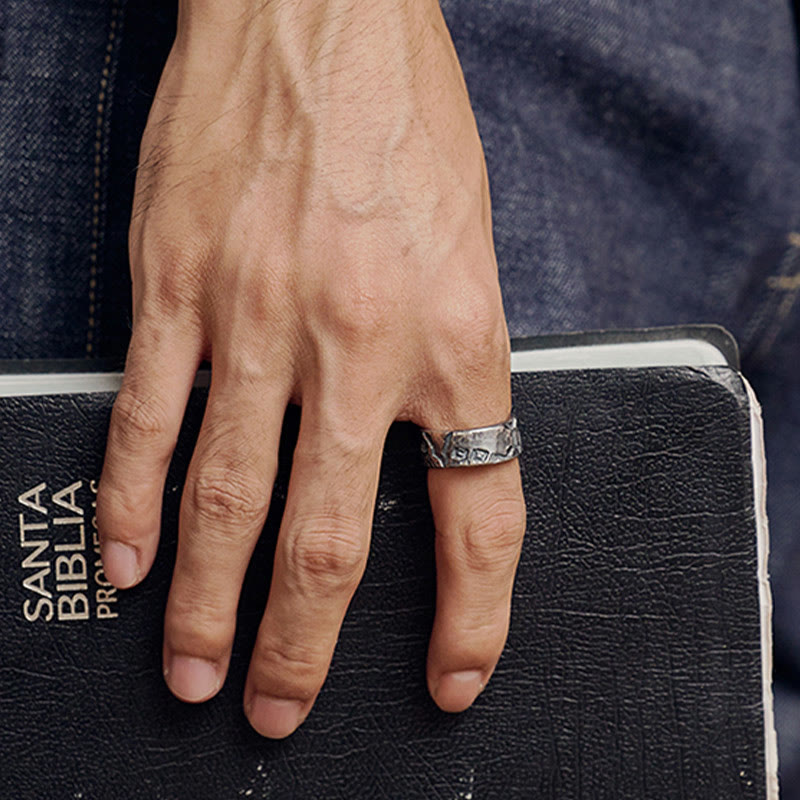 Spiritueller Ring aus 999 Sterlingsilber mit Skelettmuster zum Schutz