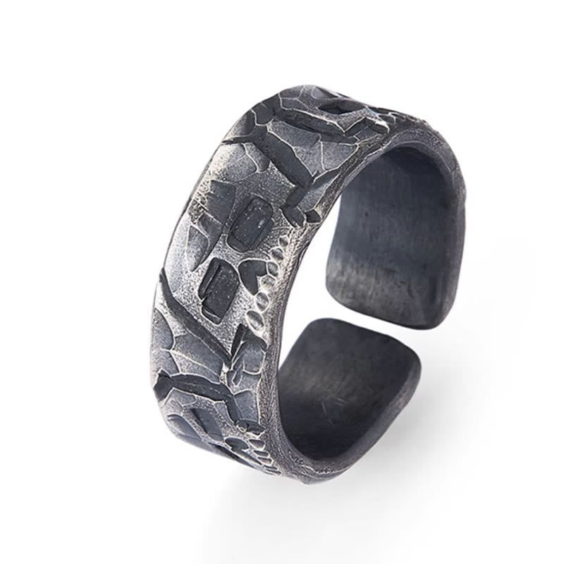 Spiritueller Ring aus 999 Sterlingsilber mit Skelettmuster zum Schutz