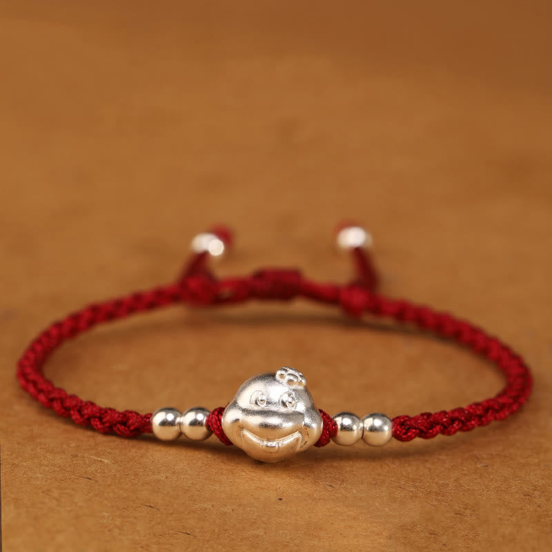 999 Sterling Silber Schlangenkopf-Armband mit roter Schnur für Glück und Schutz