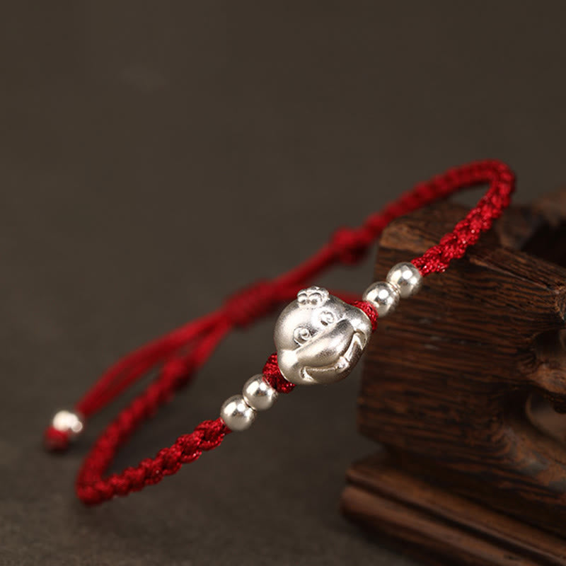 999 Sterling Silber Schlangenkopf-Armband mit roter Schnur für Glück und Schutz