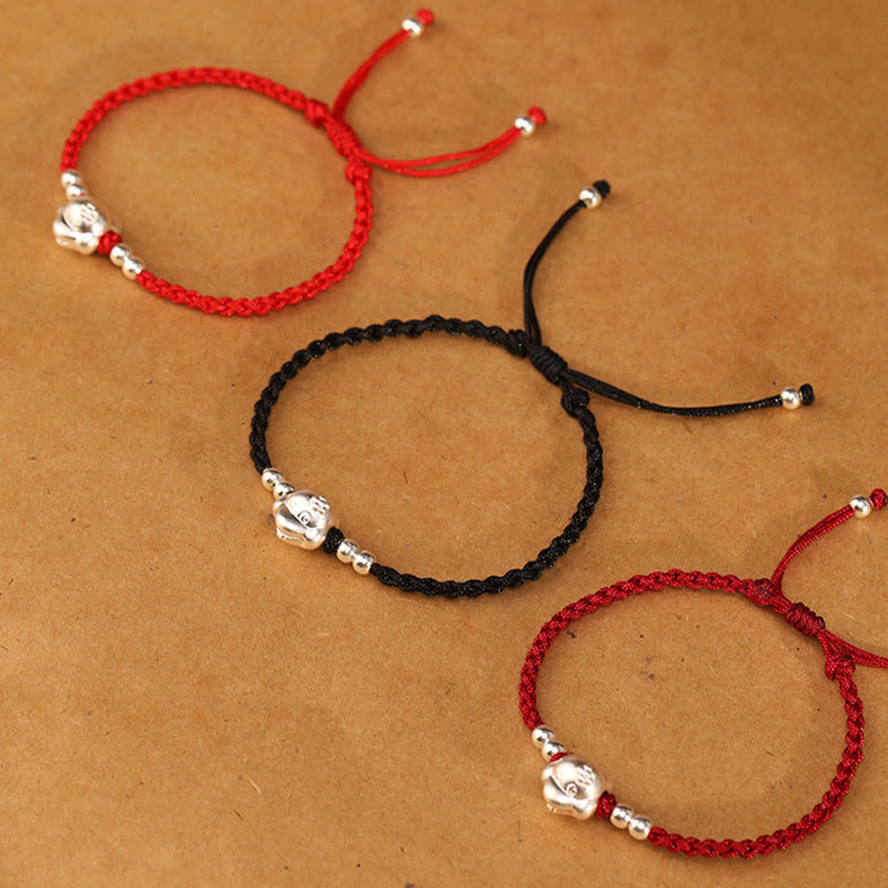 999 Sterling Silber Schlangenkopf-Armband mit roter Schnur für Glück und Schutz