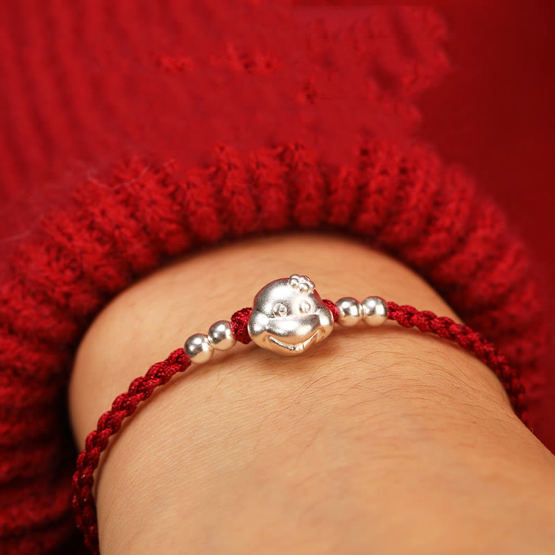 999 Sterling Silber Schlangenkopf-Armband mit roter Schnur für Glück und Schutz