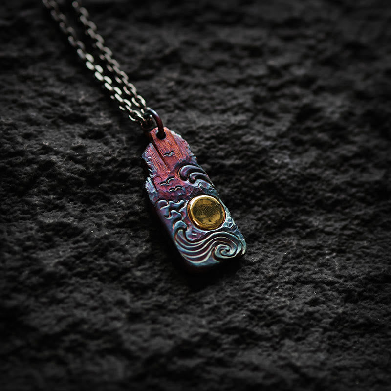 999 Sterling Silber Wellen Sonne Balance Spirituelle Halskette