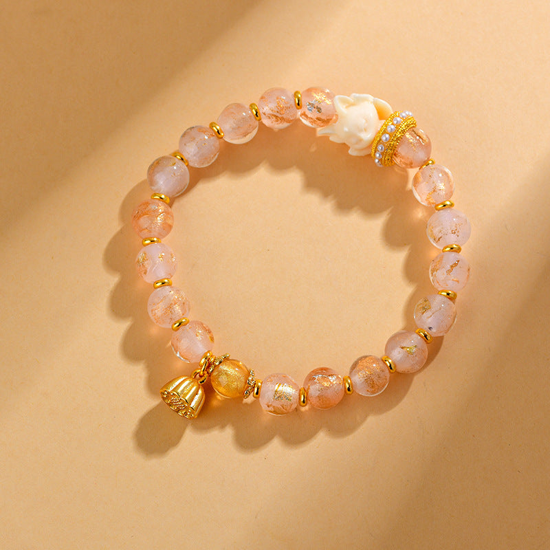8.5mm Incense Ash Liuli Glass Spiritual Bracelet with Nine-Tailed Fox Charm