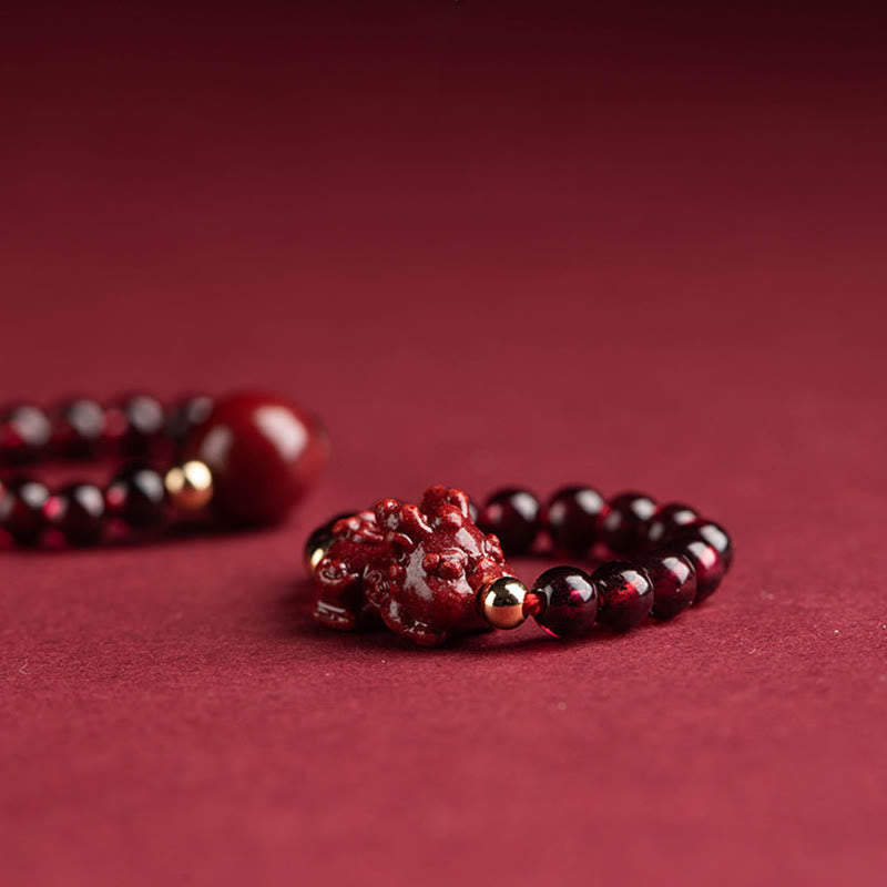 Adjustable Garnet PiXiu Ring with Om Mani Padme Hum for Protection