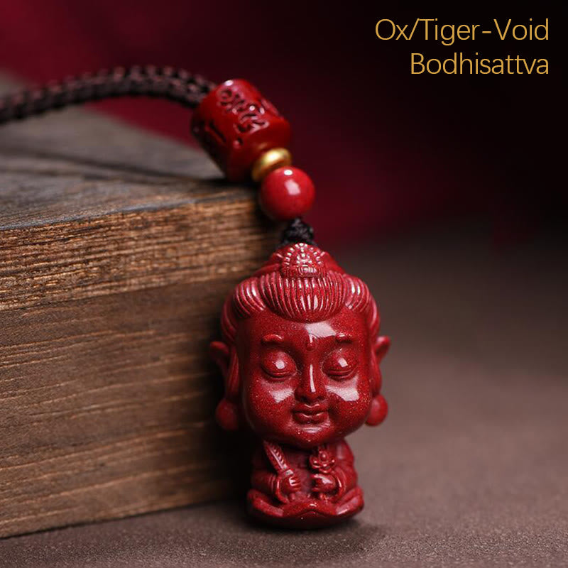 Natural Cinnabar Chinese Zodiac Necklace with Natal Buddha Protection