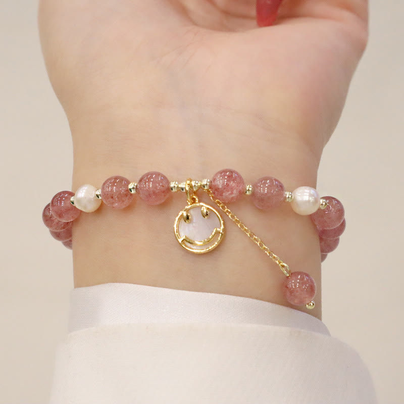 Strawberry Quartz Healing Bracelet with Fu Charm for Love & Luck