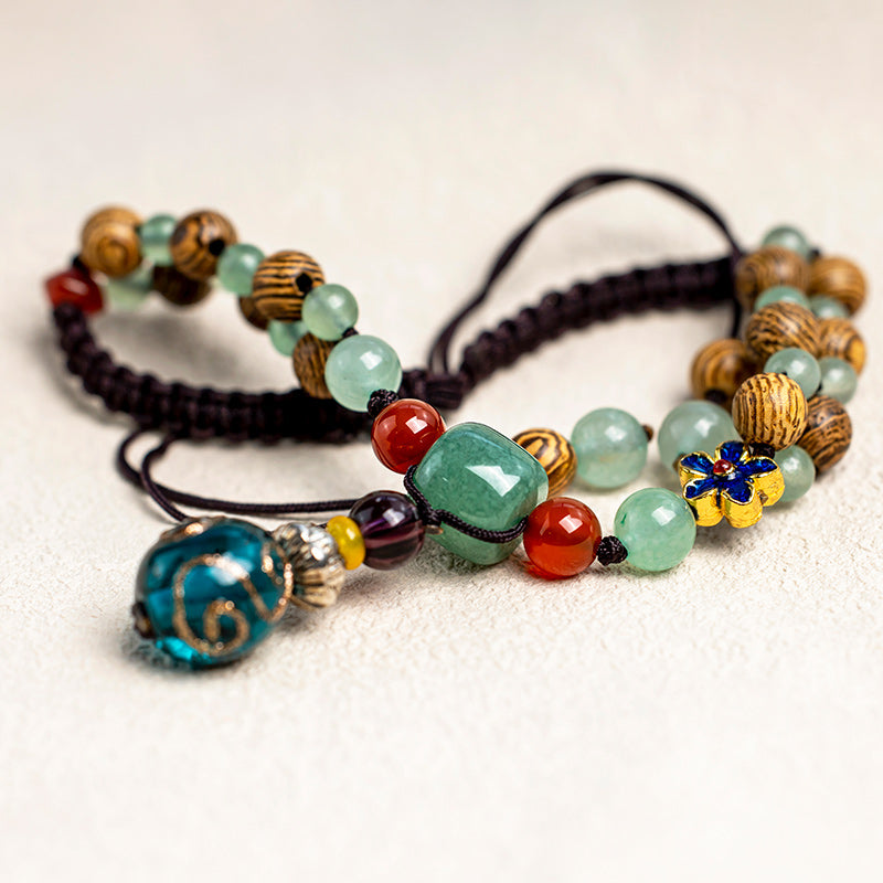 Green Aventurine Balance Protection Wenge Wood Adjustable Anklet