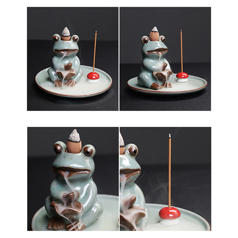 Ceramic Meditation Frog Incense Burner for Serenity