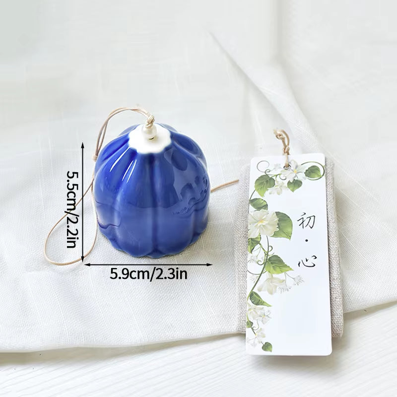 Blue ceramic bell with a white porcelain knob for Japanese Ceramic Wind Chimes