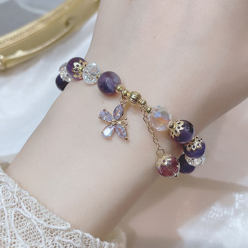 Natural Amethyst Butterfly Charm Bracelet for Inner Peace & Healing