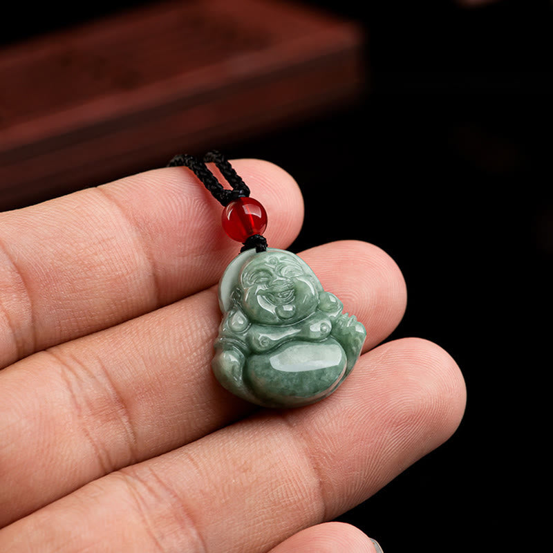 Grüne Jade-Halskette mit lachendem Buddha für Glück und Überfluss