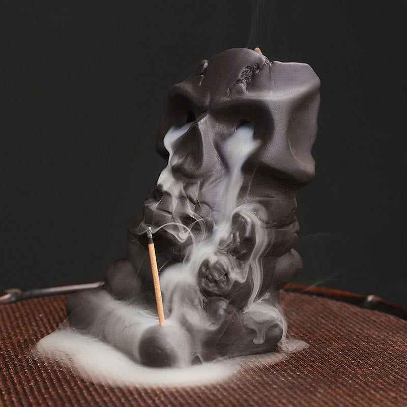 Halloween Skull Head Purple Clay Incense Burner 11.3cm