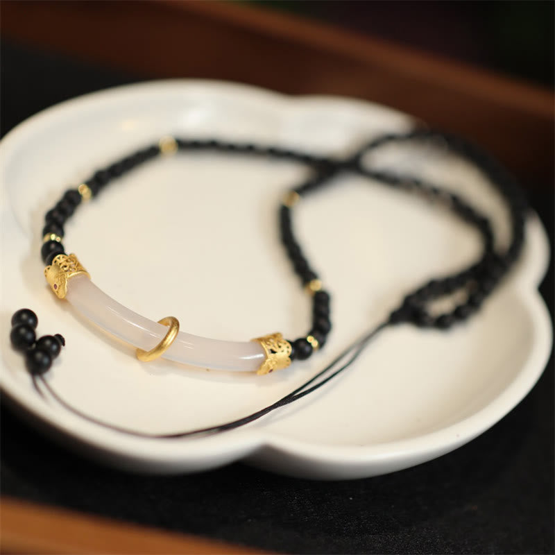 Sterling Silber Schwarzer Onyx Chalcedon Schutz Halskette