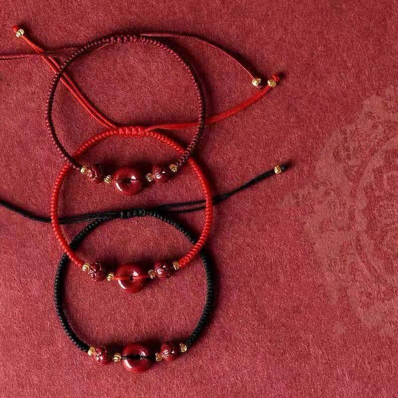 Handmade Cinnabar Peace Buckle Braided Bracelet for Calmness