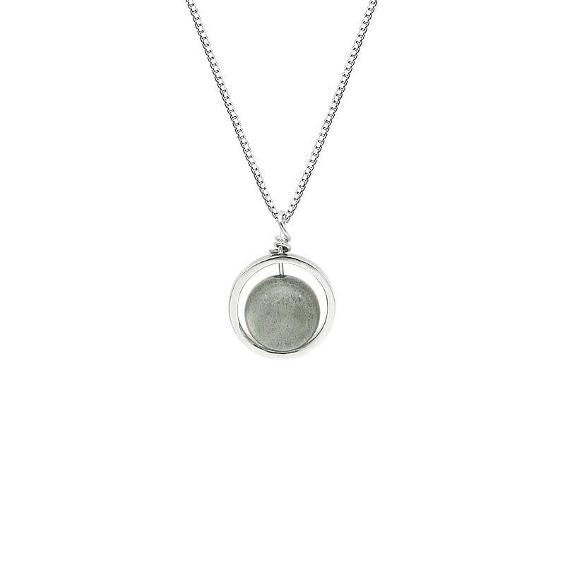 Moonstone Necklace Pendant 925 Sterling Silver Love Planet Rotatable