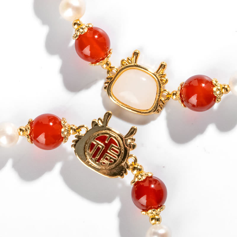 Red Agate Dragon Fu Character Protection Bracelet 8mm Beads