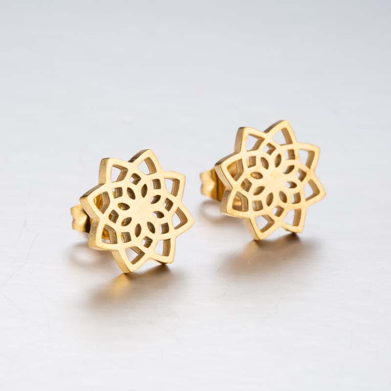 Tibetan Lotus Stud Earrings | New Beginning Symbol | Silver