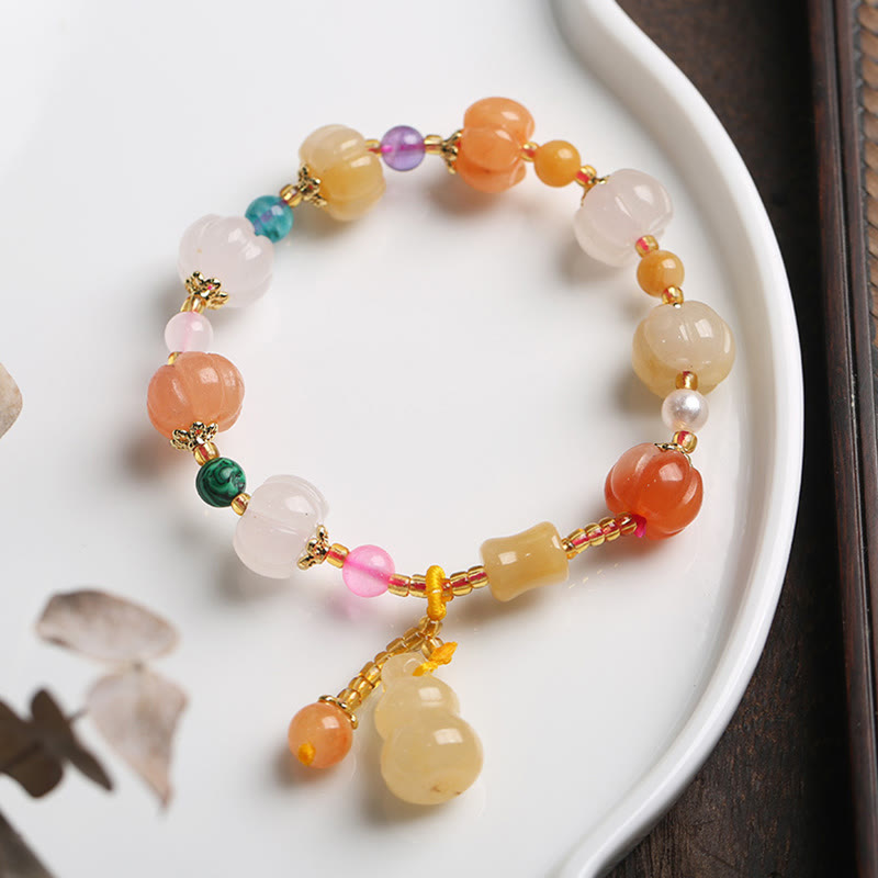 Golden Silk Jade Wealth Bracelet with Pixiu for Luck
