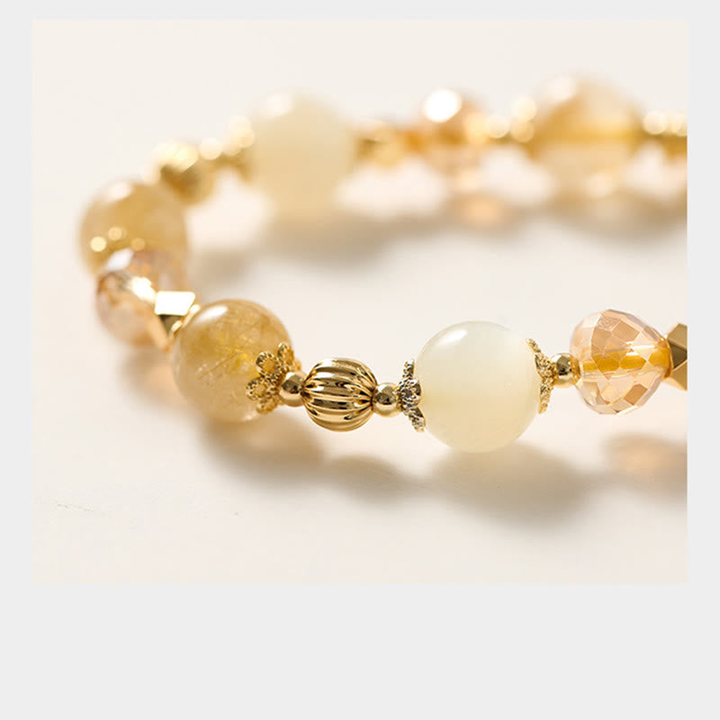 Rutilated Quartz & Moonstone Spiritual Bracelet for Courage and Wealth