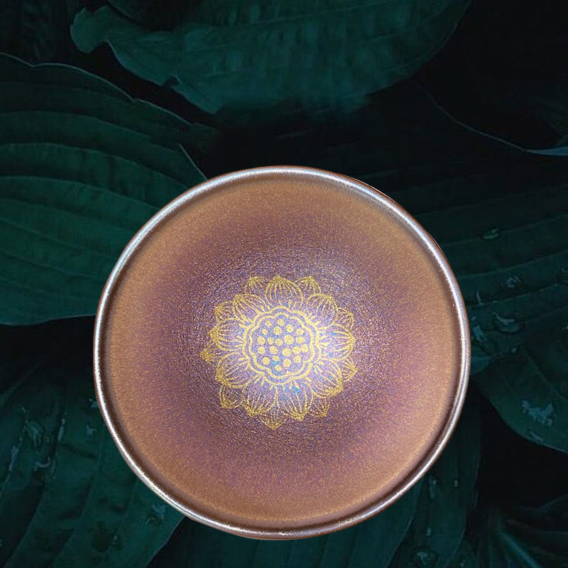 9 cm Keramik-Teetasse „Jian Zhan“ mit goldener Lotusblüte
