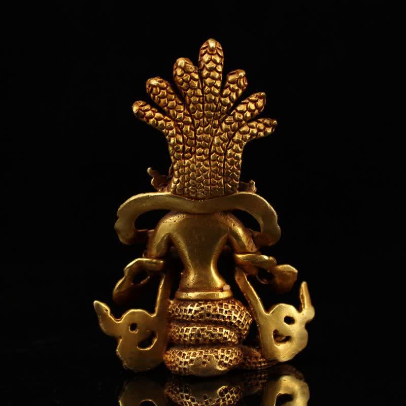 9 cm große Schutzstatue des Bodhisattva Nagarjuna aus Kupfer