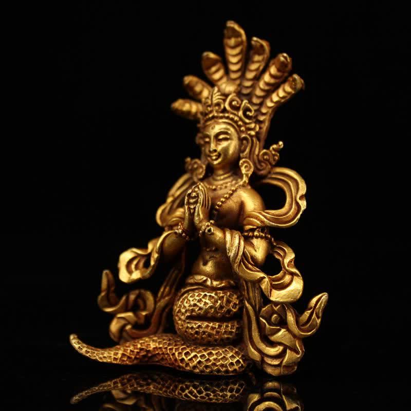 9 cm große Schutzstatue des Bodhisattva Nagarjuna aus Kupfer