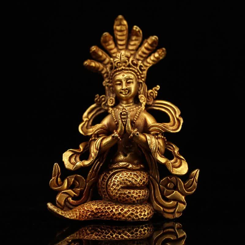 9 cm große Schutzstatue des Bodhisattva Nagarjuna aus Kupfer