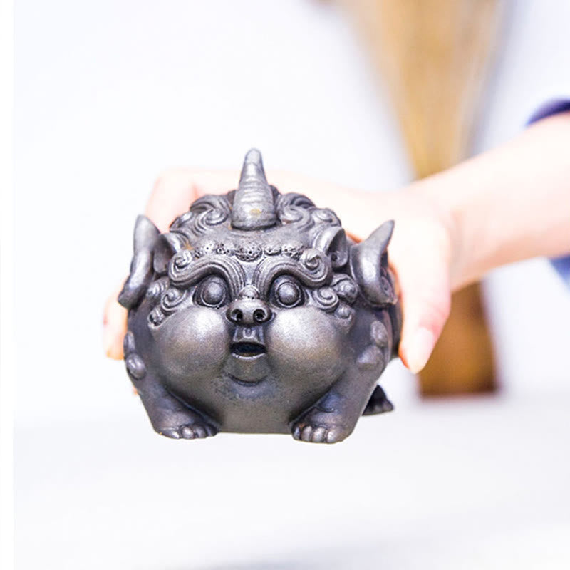 9 cm handgefertigte PiXiu-Reichtumsstatue, Eisenpulver-Harz-Skulptur